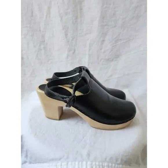 Sven Black Leather Wooden Heel Clogs US 9.5 - Custom Made - Picture 3 of 13